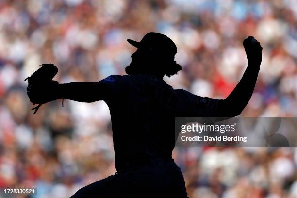 Cristian Javier of the Houston Astros pitches in the first inning against the Minnesota Twins during Game Three of the Division Series at Target...