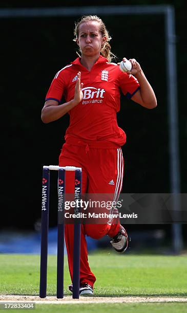 Natasha Farrant of England in action during the 1st NatWest Women's International T20 match between England Women and Pakistan Women on July 5, 2013...