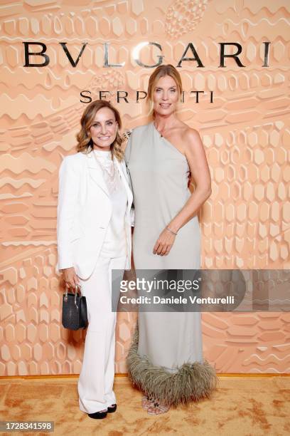 Lucia Silvestri and Filippa Lagerbäck attend the Bulgari "Serpenti. 75 Years Of Infinite Tales" exhibition opening on October 10, 2023 in Milan,...