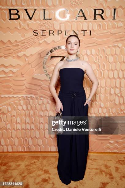 Cailee Spaeny attends the Bulgari "Serpenti. 75 Years Of Infinite Tales" exhibition opening on October 10, 2023 in Milan, Italy.