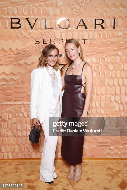 Lucia Silvestri and Cristiana Capotondi attend the Bulgari "Serpenti. 75 Years Of Infinite Tales" exhibition opening on October 10, 2023 in Milan,...