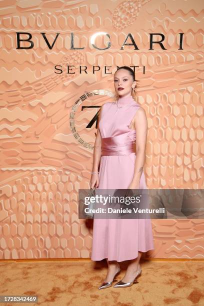 Francesca Michielin attends the Bulgari "Serpenti. 75 Years Of Infinite Tales" exhibition opening on October 10, 2023 in Milan, Italy.