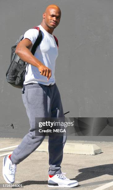 Adrian Peterson is seen arriving at the 'Dancing With The Stars' rehearsals on October 15, 2023 in Los Angeles, California.