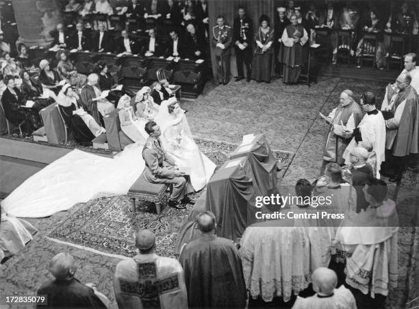 King Baudouin of Belgium and Queen Fabiola of Belgium during their wedding ceremony at the Cathedral of St. Michael and St. Gudula, Brussels, 15th...