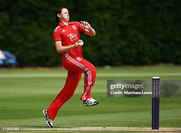 Arran Brindle of England in action during the 1st NatWest Women's International T20 match between England Women and Pakistan Women on July 5, 2013 in...