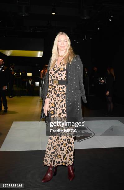 Jodie Kidd is seen arriving at the 'Behalf of Starr Luxury Cars at Lotus Show Room' on October 16, 2023 in London, United Kingdom.