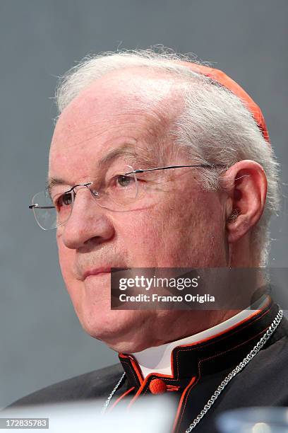 Canadian Cardinal Marc Ouellet, prefect of the Congregation for the Doctrine of the Faith attends a press conference at the Holy See Press Office for...