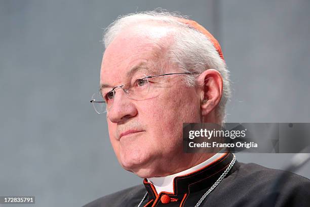 Canadian Cardinal Marc Ouellet, prefect of the Congregation for the Doctrine of the Faith attends a press conference at the Holy See Press Office for...