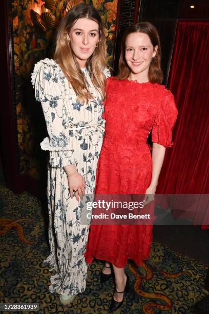 Honor Swinton Byrne and Morfydd Clark attend the Harper's Bazaar Art Party, supported by Jaguar, on October 10, 2023 in London, England.
