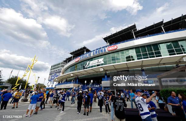 General view of Amalie Arena during the opening night game between the Tampa Bay Lightning and the Nashville Predators at Amalie Arena on October 10,...