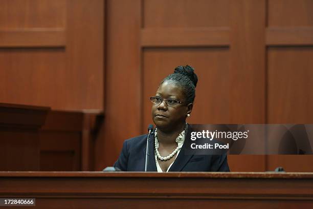 Trayvon Martin's mother, Sybrina Fulton, takes the stand during the George Zimmerman trial in Seminole circuit court, July 5, 2013 in Sanford,...