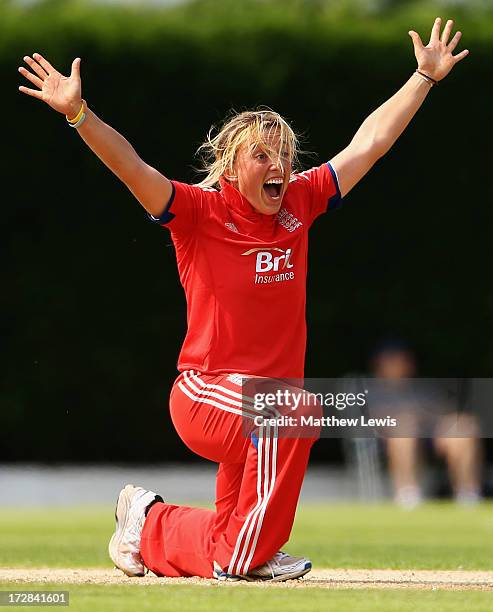 Danielle Hazell of England appeals for a wicket during the 2nd NatWest Women's International T20 match between England Women and Pakistan Women on...