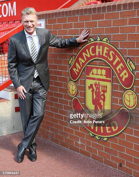 Manager David Moyes of Manchester United poses at Old Trafford on July 5, 2013 in Manchester, England.