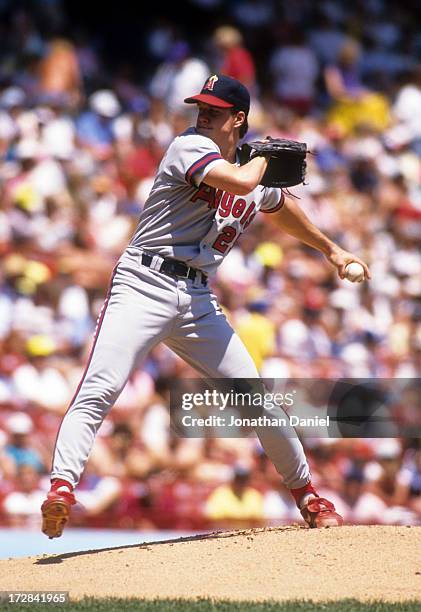 Pitcher Jim Abbott of the California Angels readies to throw a pitch during an MLB game in July, 1991.