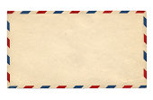 Blank Vintage air mail envelope with red and blue stripes