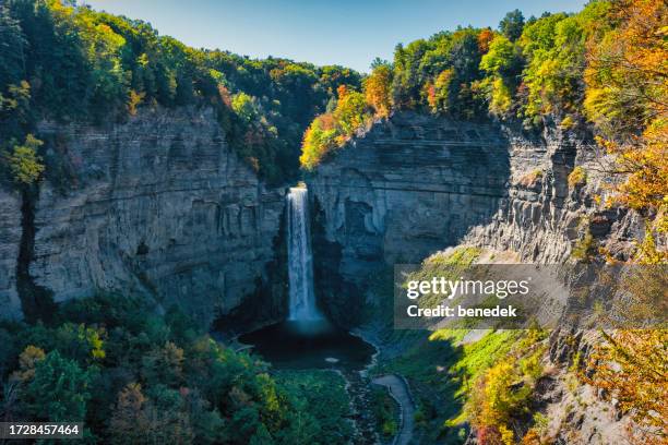 taughannock falls finger lakes region autumn new york state - ravine stock pictures, royalty-free photos & images