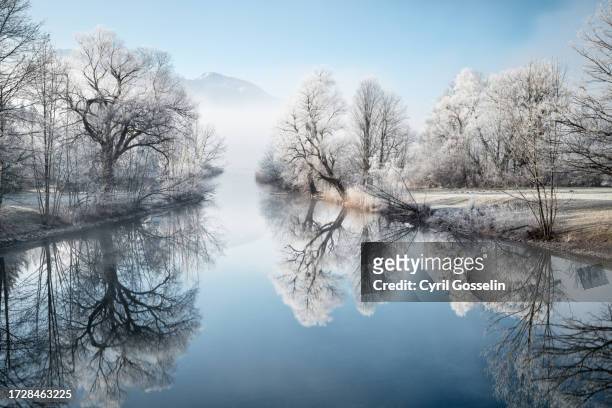 river loisach during winter. kochel am see, bavaria, germany. - alpen bayern fotografías e imágenes de stock