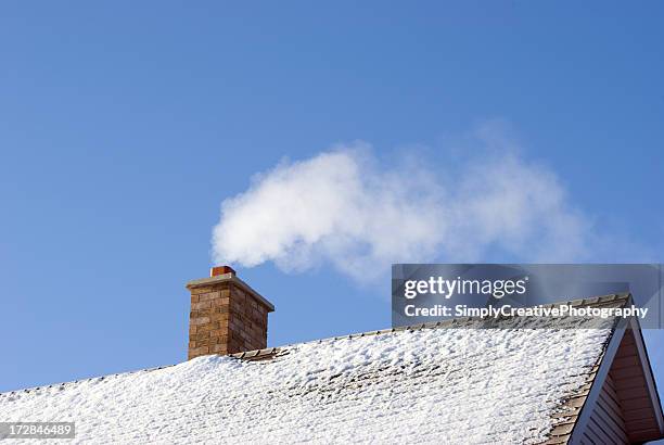 喫煙冬の煙突 - chimney ストックフォトと画像