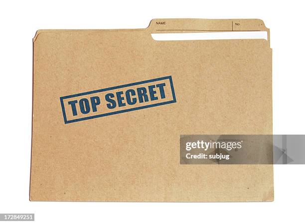 brown card folder with top secret stamped on it in blue - private bildbanksfoton och bilder