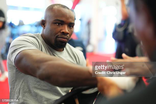 Torrez Finney has his hands wrapped prior to his fight during Dana White's Contender Series season seven, week ten at UFC APEX on October 10, 2023 in...