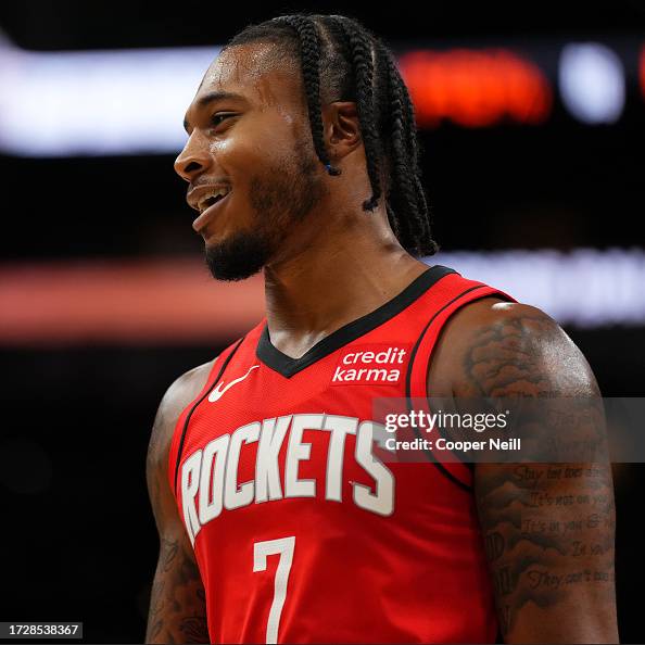 Camm R Rockets Cam Whitmore of the Houston Rockets looks on during the game against ...