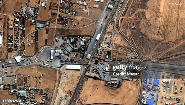 Maxar closeup satellite imagery of the southern border of Egypt and Gaza and the Rafah Border Crossing. Please use: Satellite image 2023 Maxar...