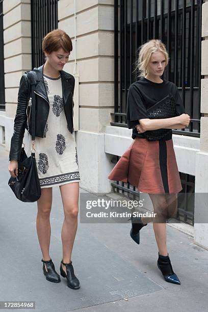 Model Jac Jagaciak and Model Hanne Gaby Odiele sighting on day 2 of Paris Collections: Womens Haute Couture on July 02, 2013 in Paris, France.