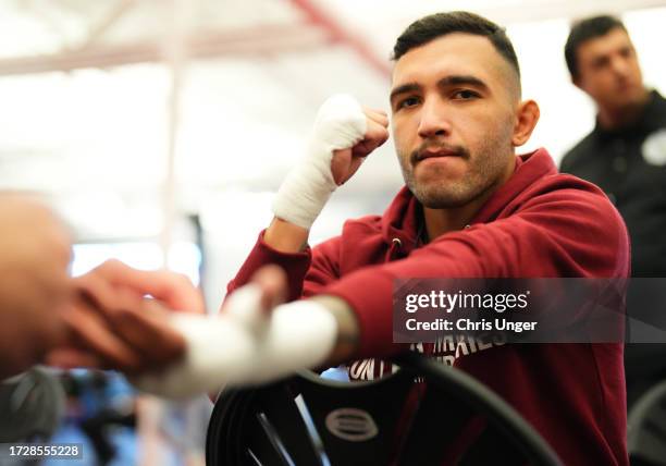 Rickson Zenidim of Brazil has his hands wrapped prior to his fight during Dana White's Contender Series season seven, week ten at UFC APEX on October...