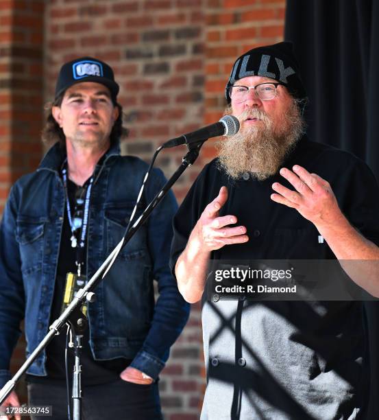 Rob Slocumb OSF Founder/Producer and Chef Chris Wilton during the 2023 Opelika Songwriters Festival on October 08 in Opelika, Alabama.