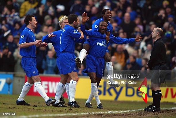 William Gallas of Chelsea celebrates scoring the second goal during the FA Barclaycard Premiership match between Chelsea and Charlton Athletic held...