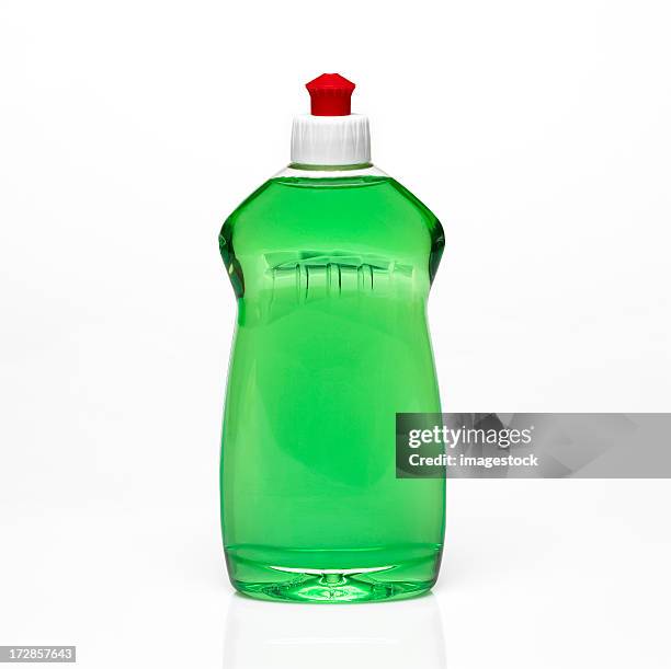 a bottle of green dishwashing detergent - dirty dishes stock pictures, royalty-free photos & images