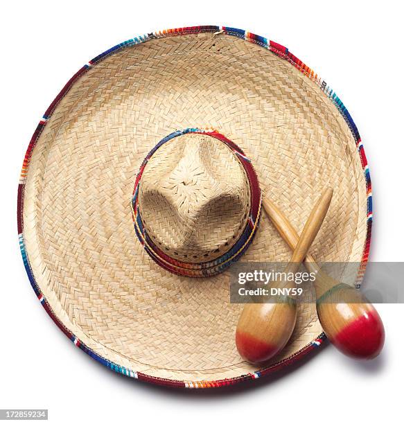 hat & maracas - sombrero hat stockfoto's en -beelden