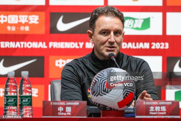 Head coach Aleksandar Jankovic of Team China attends a press conference after CFA Team China International Friendly Matches Dalian 2023 between China...