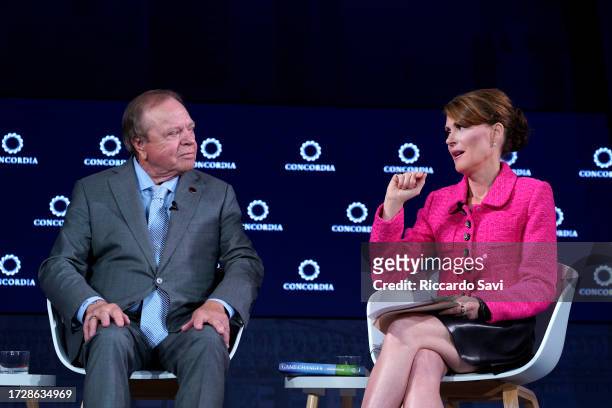 Executive Chairman, Continental Resources Harold Hamm and Anchor, Fox Business Network Dagen McDowell speak onstage during the 2023 Concordia Annual...