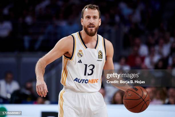 Sergio Rodriguez of Real Madrid during Exhibition match between Real Madrid and Dallas Mavericks at WiZink Center on October 10, 2023 in Madrid,...