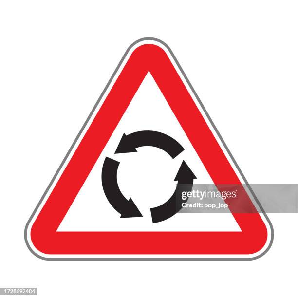 roundabout. traffic road sign. isolated on white. vector illustration - red sign stock illustrations