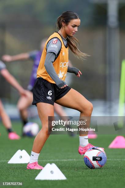 Macey Fraser in action during a Wellington Phoenix A-League Women media opportunity at NZCIS on October 11, 2023 in Wellington, New Zealand.