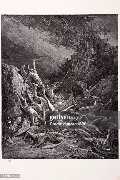 fall of the rebel angels - archangel gabriel stock illustrations