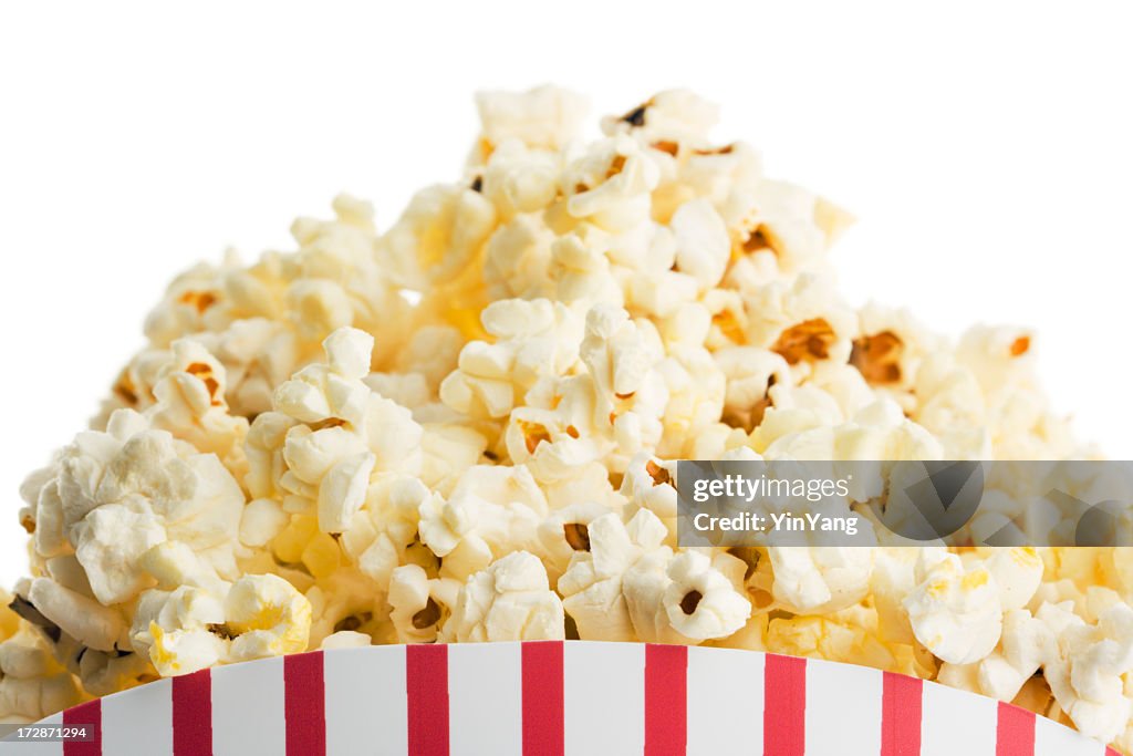 Movie Theater Popcorn Box, Fresh Snack Food on White Background