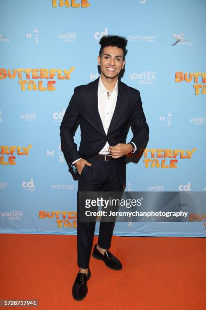Mena Massoud attends a special screening of "Butterfly Tale" at Cineplex Cinemas Yonge-Dundas on October 10, 2023 in Toronto, Ontario.