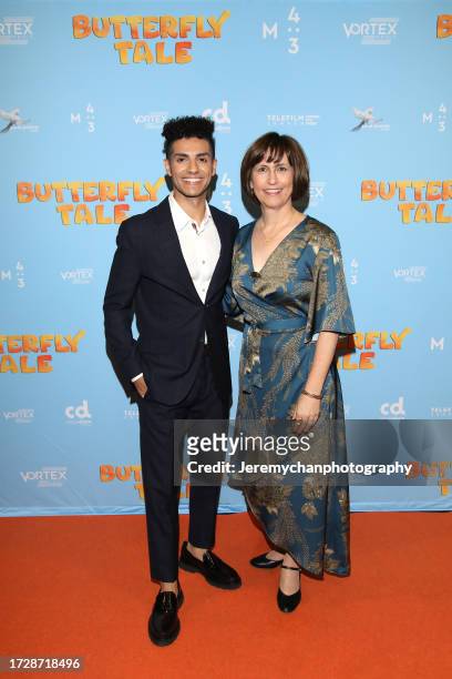 Mena Massoud and Sophie Roy attend a special screening of "Butterfly Tale" at Cineplex Cinemas Yonge-Dundas on October 10, 2023 in Toronto, Ontario.