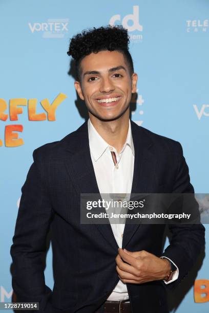 Mena Massoud attends a special screening of "Butterfly Tale" at Cineplex Cinemas Yonge-Dundas on October 10, 2023 in Toronto, Ontario.