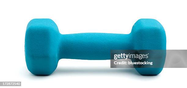 light blue dumbbell weight in white background - hand weight stock pictures, royalty-free photos & images