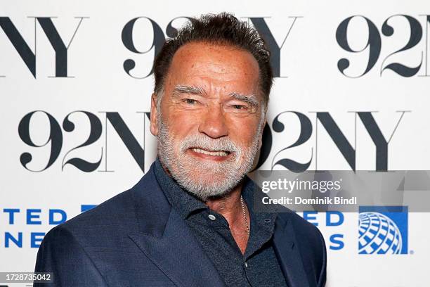 Arnold Schwarzenegger attends a conversation with Ryan Holiday at 92nd Street Y on October 10, 2023 in New York City.