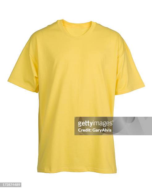 yellow, blank, t-shirt front-isolated on white - t shirt stockfoto's en -beelden