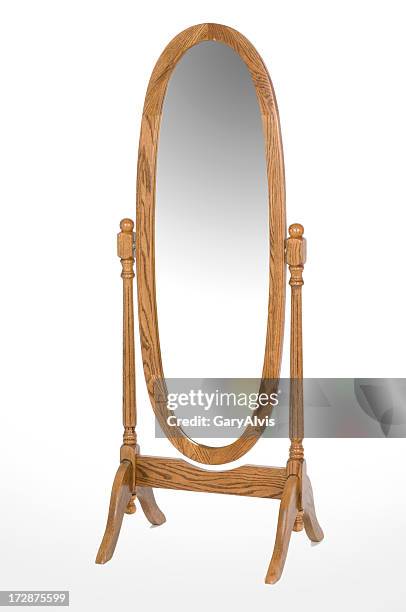 an oval oak full length mirror - standing mirror stock pictures, royalty-free photos & images