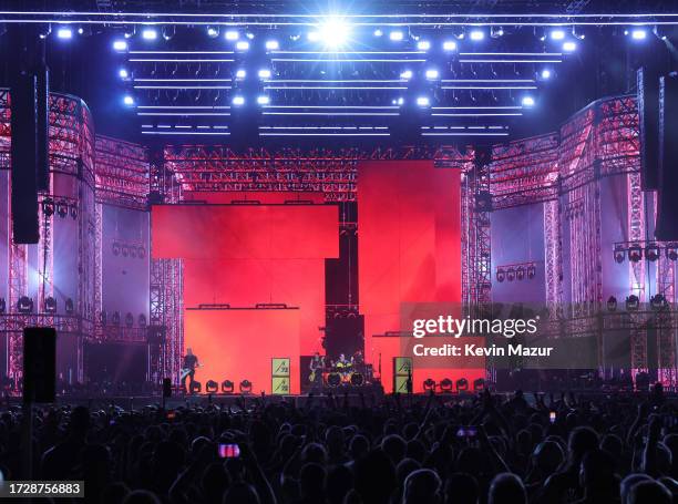 Robert Trujillo, Kirk Hammett, Lars Ulrich, and James Hetfield of Metallica perform onstage during the Power Trip music festival at Empire Polo Club...