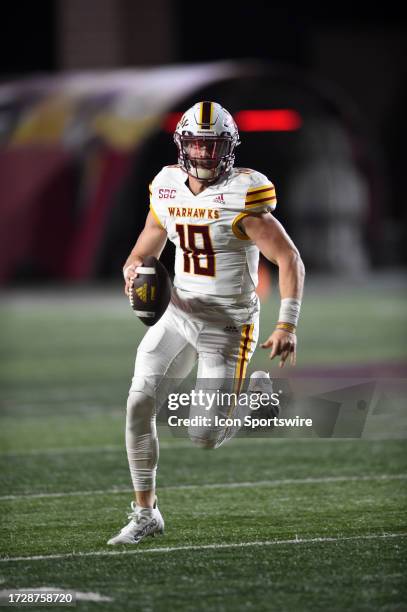 University of Louisiana Monroe Warhawks QB Jiya Wright runs for yardage during Sun Belt Conference game featuring the University of Louisiana Monroe...