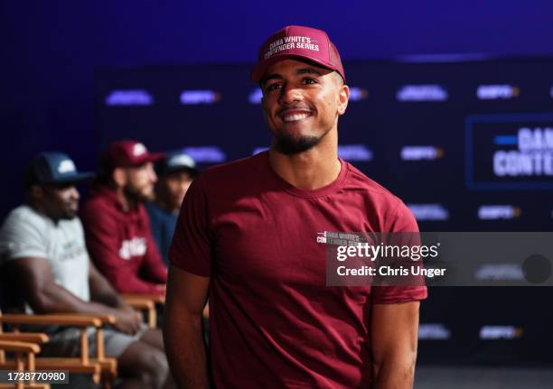 Marquel Mederos reacts after being awarded a UFC contract during Dana White's Contender Series season seven, week ten at UFC APEX on October 10, 2023...