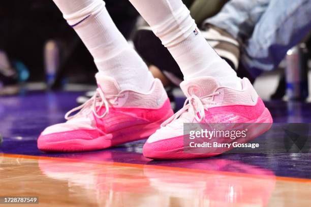 The sneakers worn by Kevin Durant of the Phoenix Suns during the game against the Portland Trail Blazers on October 16, 2023 at Footprint Center in...